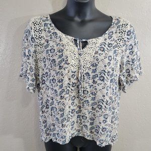 Maurices Blue Floral Crochet Blouse